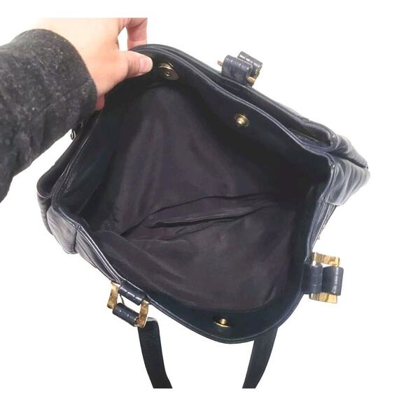 Vintage SAS Blue Leather Shoulder Bag Double Shoulder Straps Zip Snap Front 12x8 - Picture 9 of 10